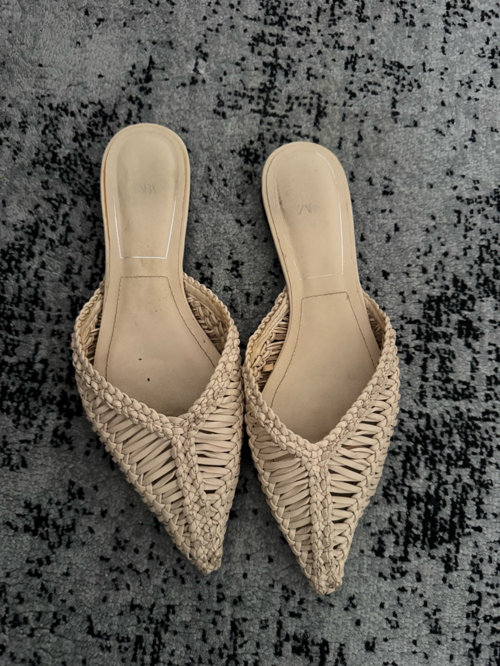 Zara Cream Woven Pointed-Toe Mule